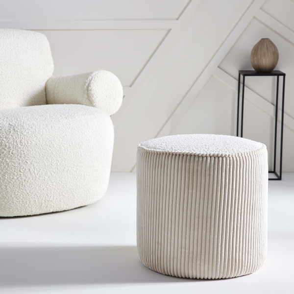 Pouf velours cotelé écru